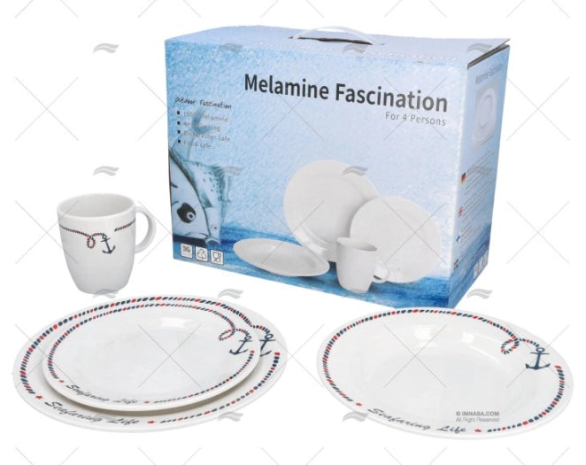 DINNERWARE MELAMINE 16pcs ANCHOR LINE