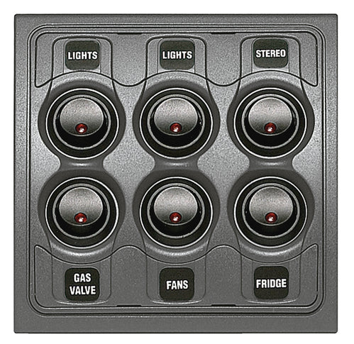 BEP Switch Panel Contour Interior 1000 Series DC 24V 6xOn/Off 6x15A Fuses