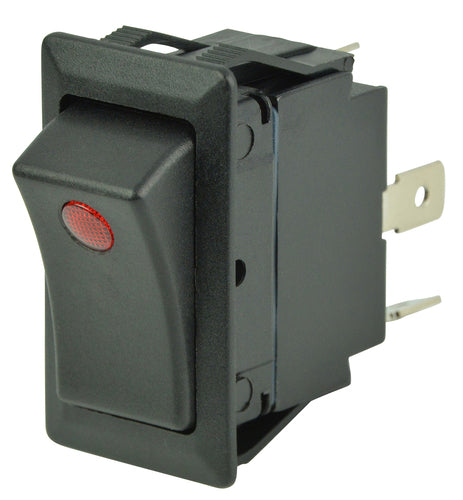 BEP Switch Rocker (On)-Off-(On) Single Pole 12V 1/4" Terminal Blades 1x Red LED