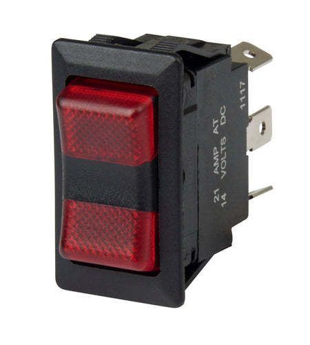 BEP Switch Rocker On-Off-On Single Pole 12V 1/4" Terminal Blades 2x Red LED