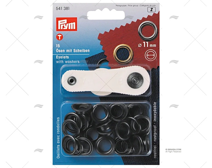 EYELET  BLACK PVD BRASS 11mm (15) PRYM