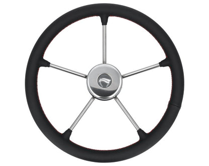 WHEEL 400mm LEATH. BLACK W/RED SEWING