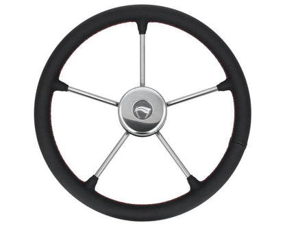 WHEEL 400mm LEATH. BLACK W/RED SEWING