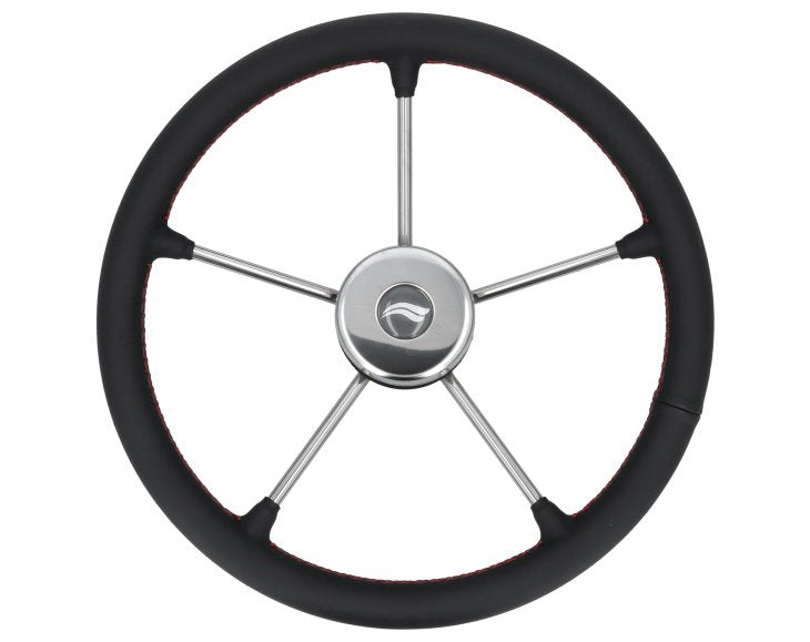 WHEEL 400mm LEATH. BLACK W/RED SEWING