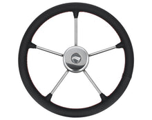WHEEL 400mm LEATH. BLACK W/RED SEWING
