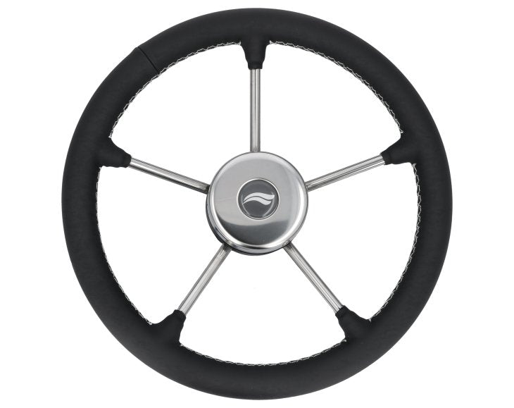 WHEEL 350mm LEATH. BLACK W/WHITE SEWING