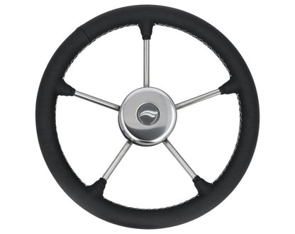 WHEEL 350mm LEATH. BLACK W/WHITE SEWING