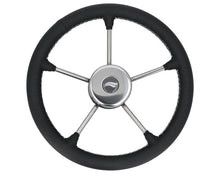 WHEEL 350mm LEATH. BLACK W/WHITE SEWING