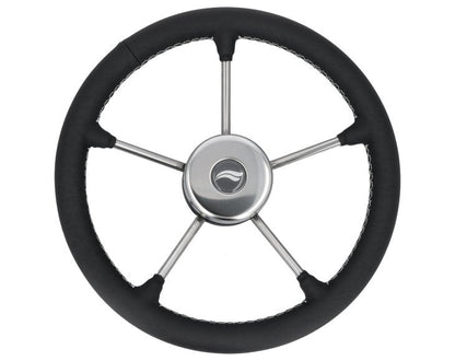 WHEEL 350mm LEATH. BLACK W/WHITE SEWING