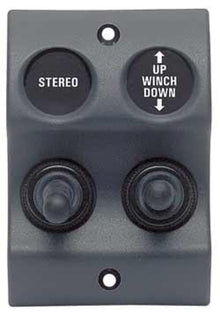 BEP Switch Panel Micro Series DC 12/24V 1xOn/Off 1x(On)/Off 20A Waterproof IP56 LED Backlit Labels Green/Off Red/On Charcoal