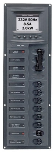 BEP Circuit Breaker Panel AC 230V 8x Single Pole 1x5A 3x10A 3x15A 1x20A 2x Double Pole 1x20A 1x30A Vertical With AC Color System Monitor (ACSM)