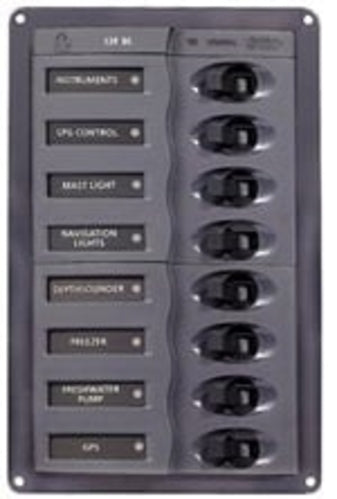 BEP Circuit Breaker Panel DC 12V 8x Single Pole 2x5A 2x10A 3x15A 1x20A Vertical With DC Color System Monitor (DCSM)