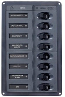 BEP Circuit Breaker Panel DC 12V 8x Single Pole 2x5A 2x10A 3x15A 1x20A Vertical With DC Color System Monitor (DCSM)
