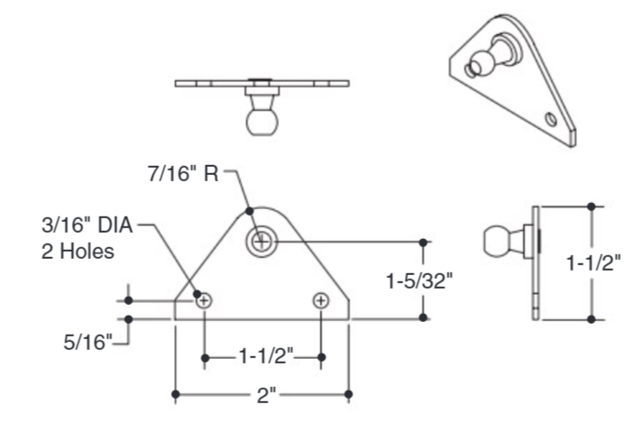 Attwood Flat Bracket Black Ball