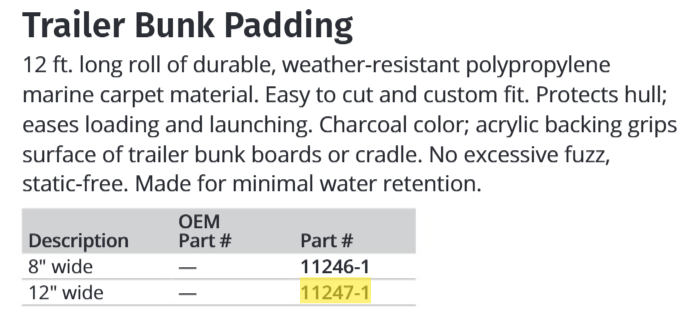 Attwood 12"x12'trailer Bunk Carpe