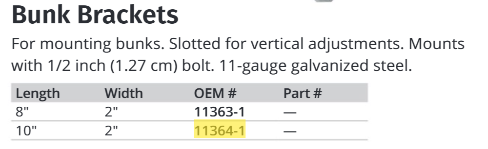 Attwood Bracket-bunk, 10 In