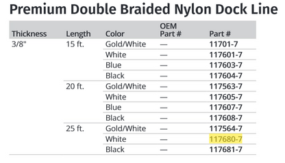 Attwood 3/8x25'dbl Braid Nylon Wh