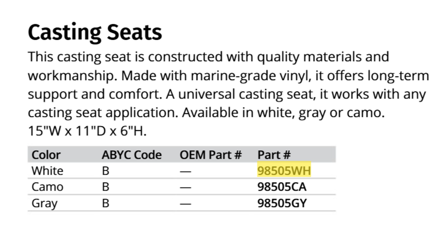 Attwood Casting Seat White
