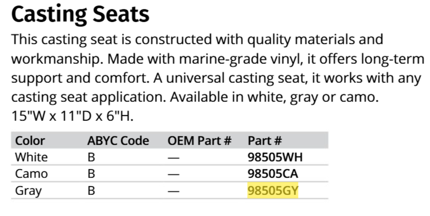 Attwood Casting Seat Gray